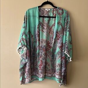 Umgee Green and Red Oversized Tunic Top